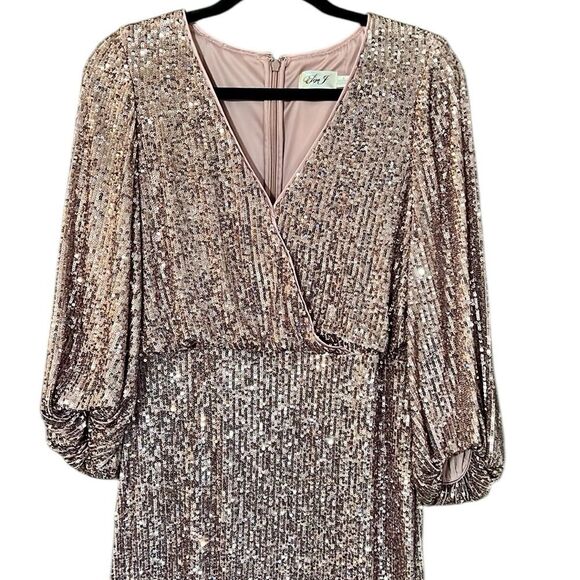 New Eliza J Long Sleeved Sequinned Dress Size 8 Color Rose Gold - Picture 4 of 13